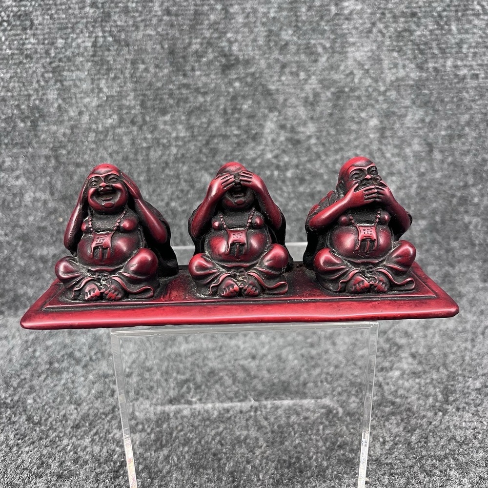 Decorative Red Resin Hear No Evil See No Evil Speak No Evil Buddhas Statue Decor